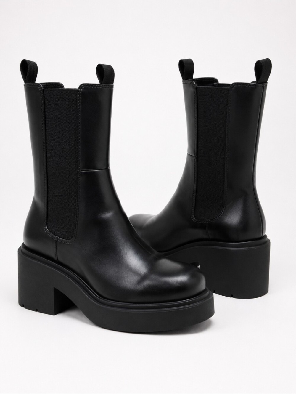 Black Platform Chelsea Boots - Women's Chunky Heel